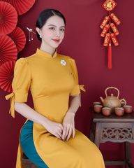 Áo Dài Tay Bồng Nơ 2cm AD8002 (áo lẻ)