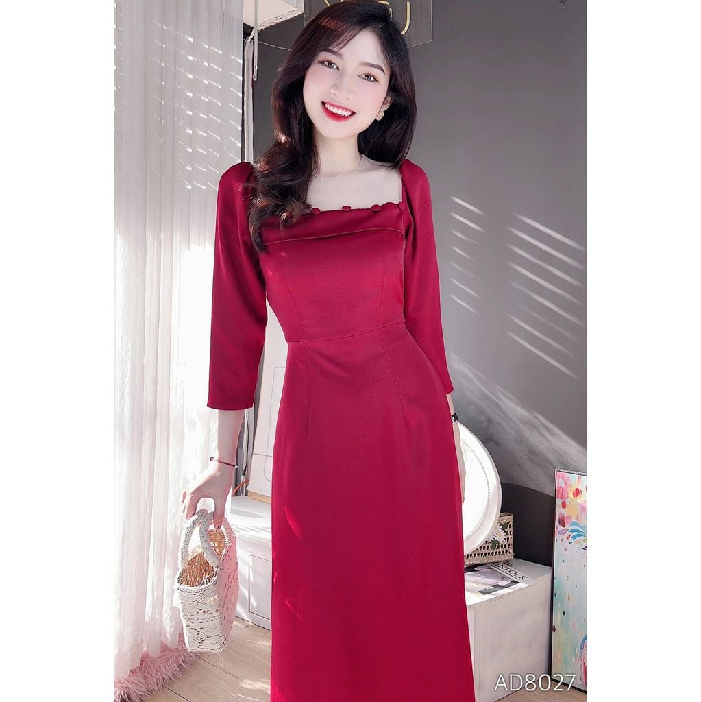 Áo Dài Lư Lưới Cúc Bọc AD8027 (áo lẻ)