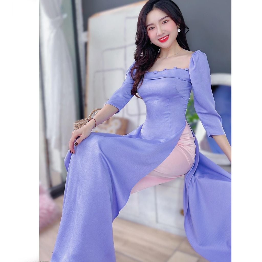 Áo Dài Lư Lưới Cúc Bọc AD8027 (áo lẻ)