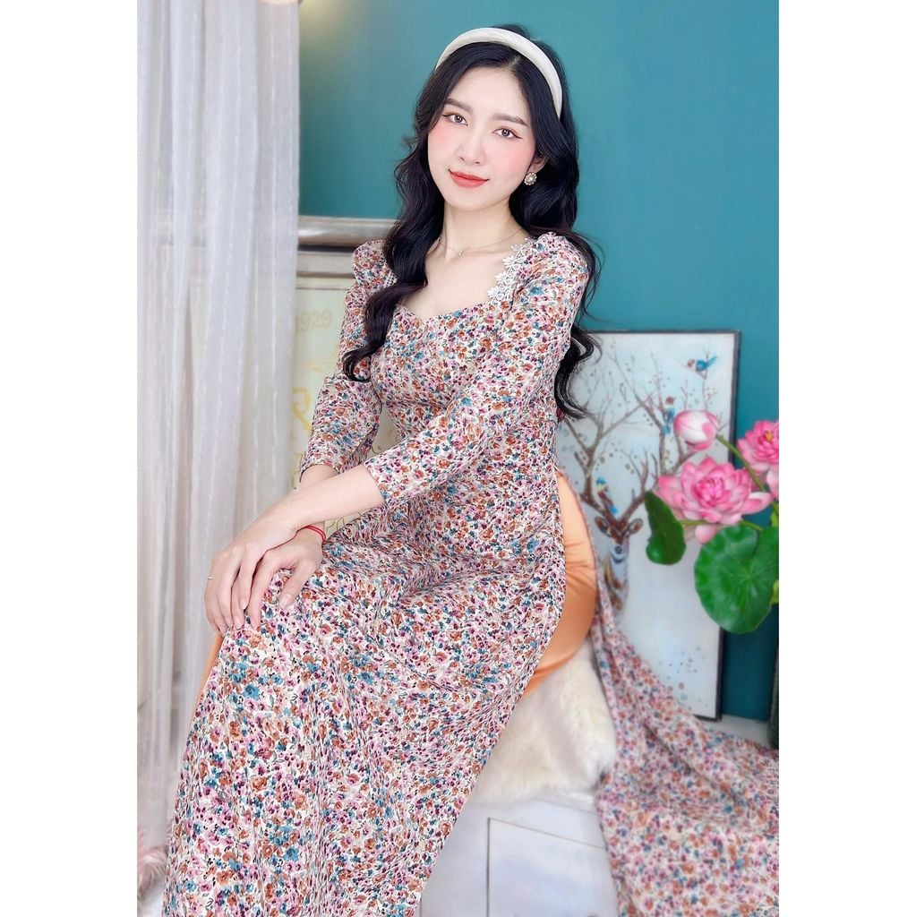 Áo Dài Cổ Pha Ren Vai AD8044 (áo lẻ)