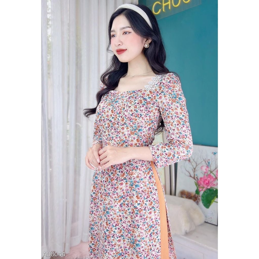 Áo Dài Cổ Pha Ren Vai AD8044 (áo lẻ)