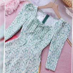 Áo Dài Cổ Vuông Bèo Nhún AD9001.8078 (áo lẻ)