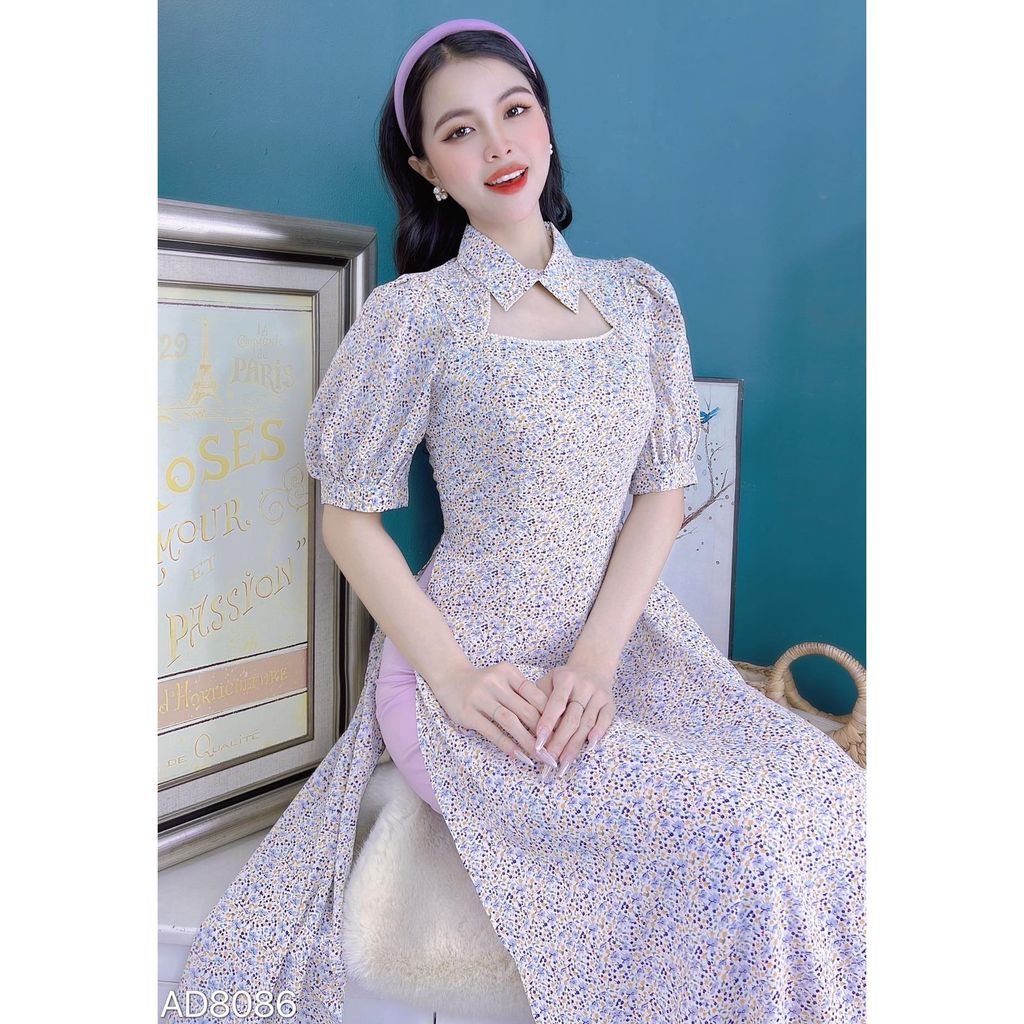 Áo Dài Hoa Cổ Sơmi AD8086 (áo lẻ)