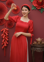 Áo Dài Cổ Vuông Bông Mai AD9001.9283 (áo lẻ)