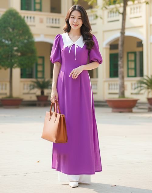 Áo Dài Cổ Sam Trắng AD9001.1414 (áo lẻ)