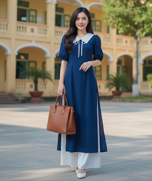 Áo Dài Cổ Sam Trắng AD9001.1414 (áo lẻ)