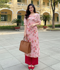 Áo Dài Vân Gấm Hoa Len AD1429 (áo lẻ)