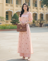 Áo Dài Vân Gấm Hoa Len AD1429 (áo lẻ)