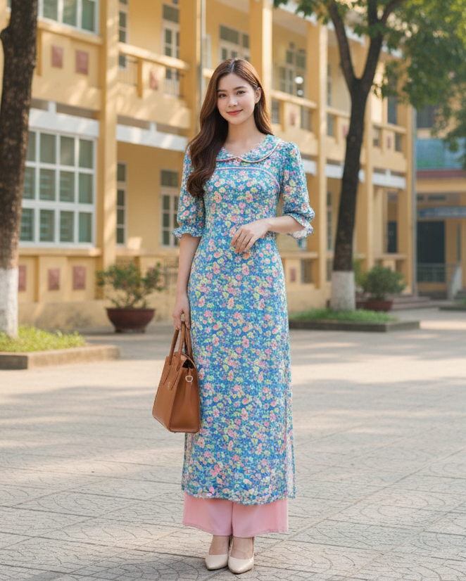 Áo Dài Cổ Sen Sao Mộc AD9255 (áo lẻ)