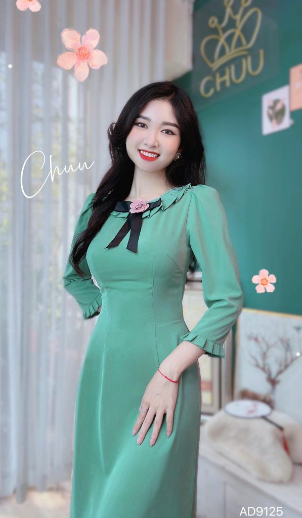 Áo Dài Cổ Mặt Trời AD9001.9125 (áo lẻ)
