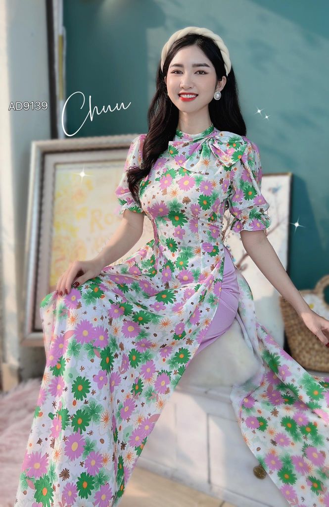 Áo Dài Cổ Trụ Nơ To AD9139 (áo lẻ)