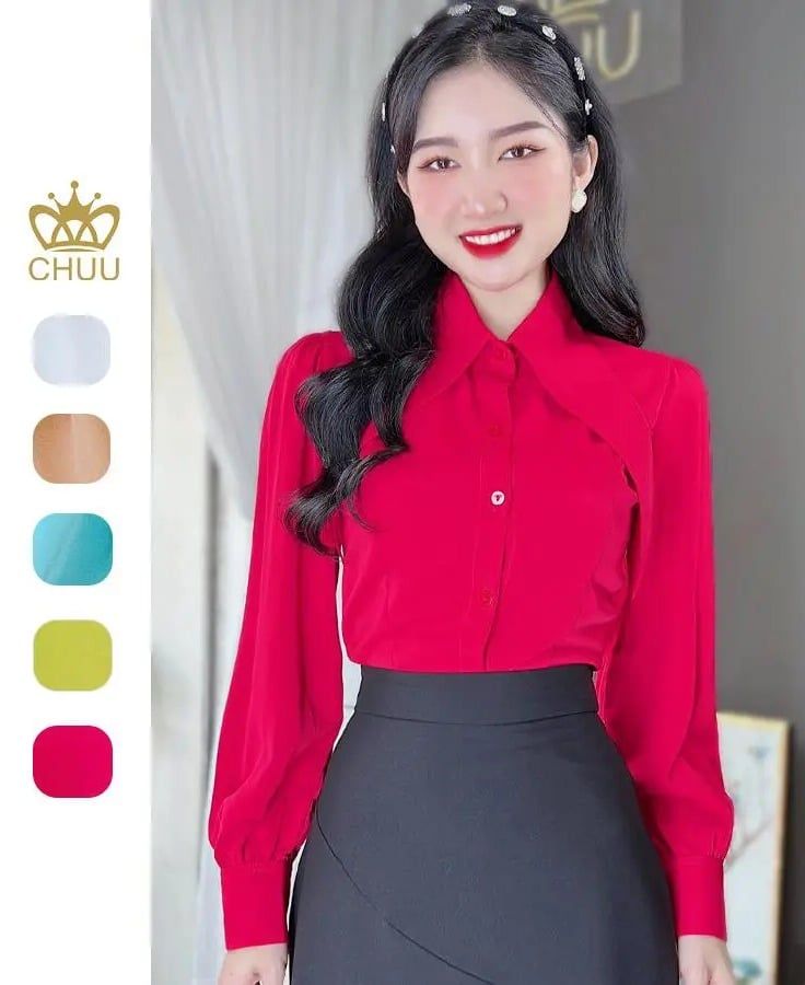 Áo Sơ Mi Lụa Lạnh Cổ Nhọn A9001.8077