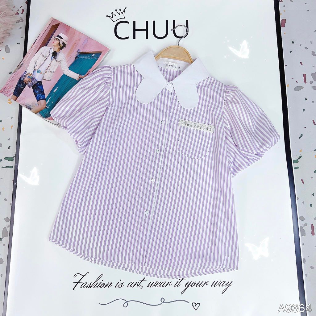 Áo Sọc Cổ Bướm A9364