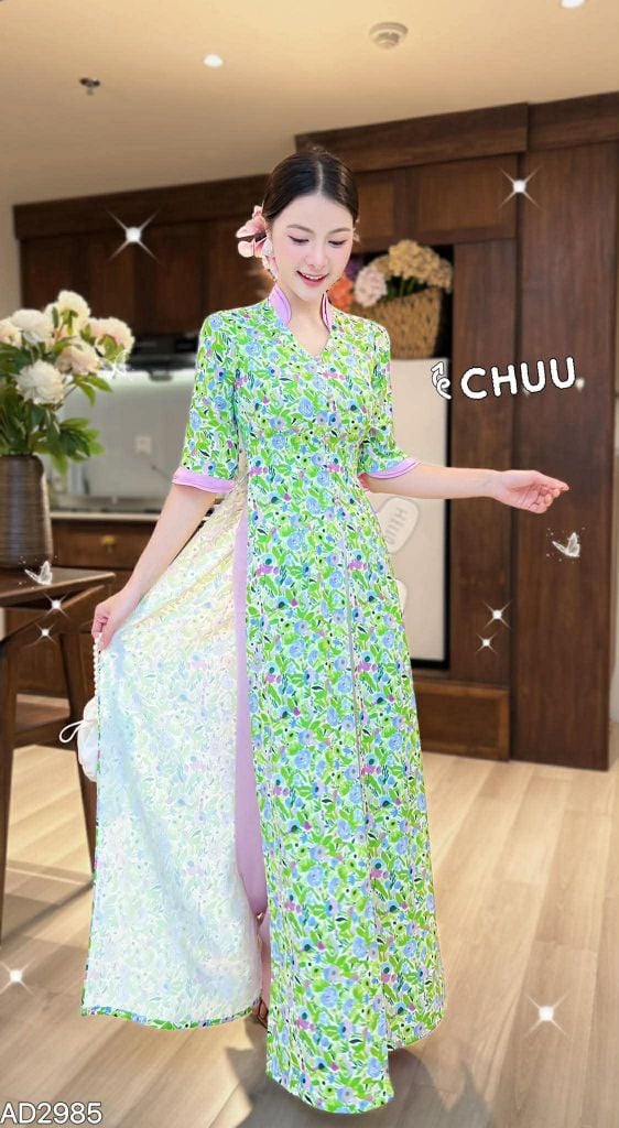 Áo Dài 3 Tà Gió Mang Hoa Về AD9003.2985 (áo lẻ)