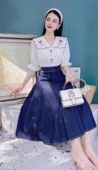 Chân Váy Jean Chỉ Trắng CV9050