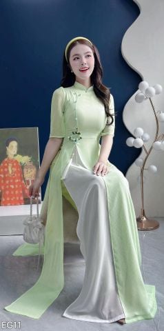 Áo Dài 4 Tà CÀNH LỘC XUÂN Kèm Phụ Kiện AD2995 (Áo lẻ)