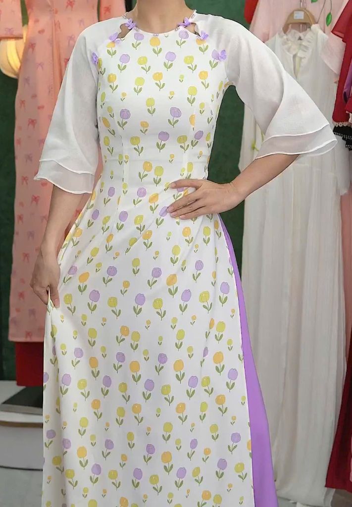 Áo Dài Bon Bon Hoa AD3058 (Áo lẻ)