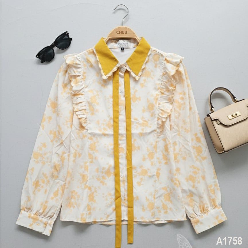 Áo Sơ Mi Cổ Màu Cột Nơ A1758