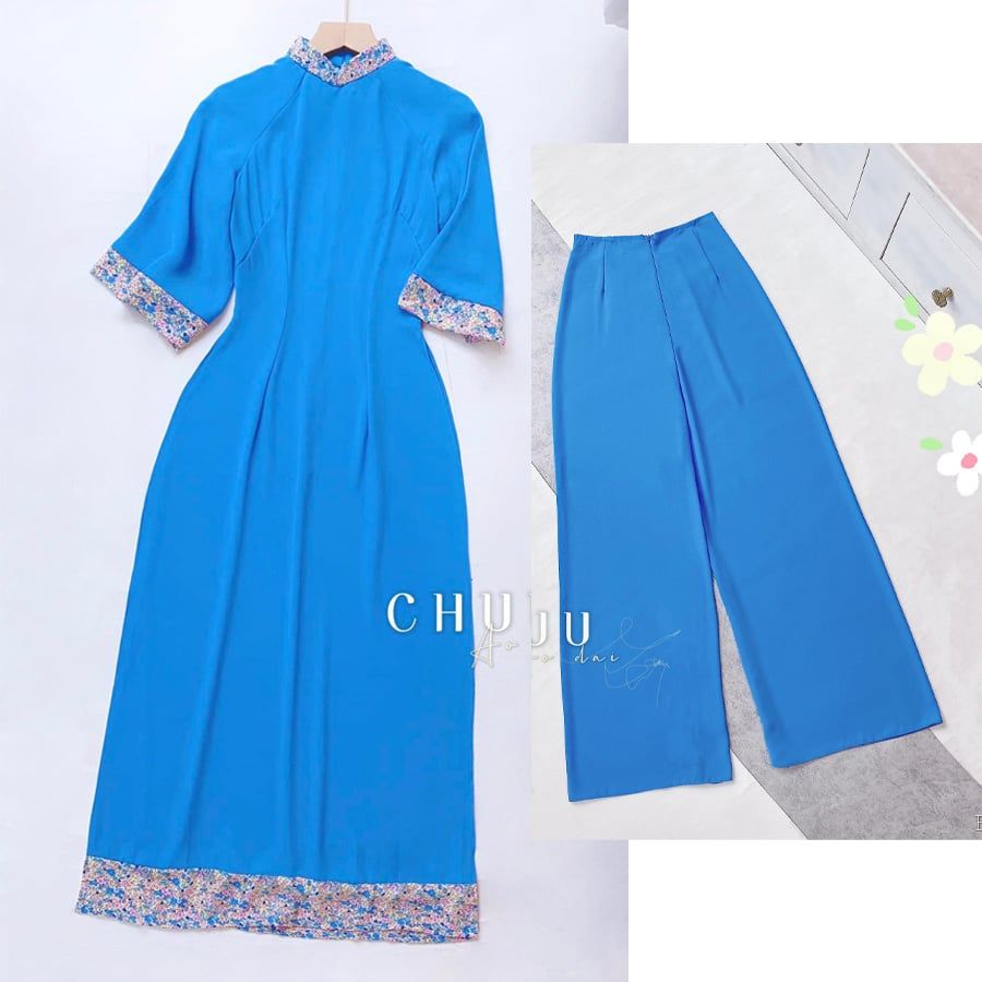 Áo Dài Châu Tôn Phối Hoa AD8003 (áo lẻ)
