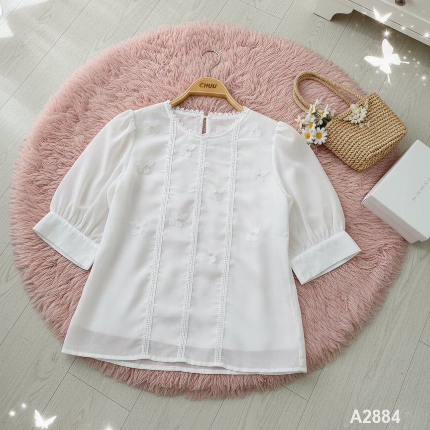 Áo Sơ Mi Hoa Sứ Trắng A2884