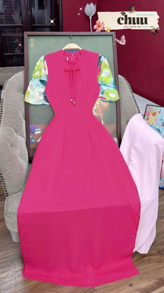 Áo Dài Bánh Dày Tay Hoa AD1687 (áo lẻ)