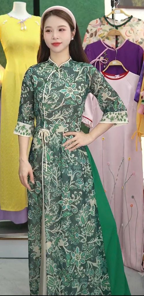 Áo Dài 4 Tà Tuyết Xanh Kèm Phụ Kiện AD3043 (Áo lẻ)