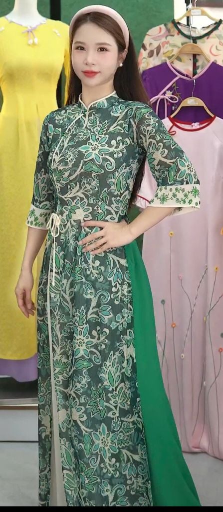 Áo Dài 4 Tà Tuyết Xanh Kèm Phụ Kiện AD3043 (Áo lẻ)