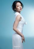  Váy lụa trắng cổ đổ Sauvee 
