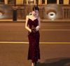  Váy body hai dây đỏ đính đá Hương Adela 