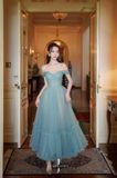  Váy Joséphine xanh biển chất liệu voan lưới 