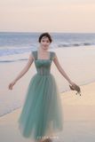  Váy Joséphine xanh biển chất liệu voan lưới 