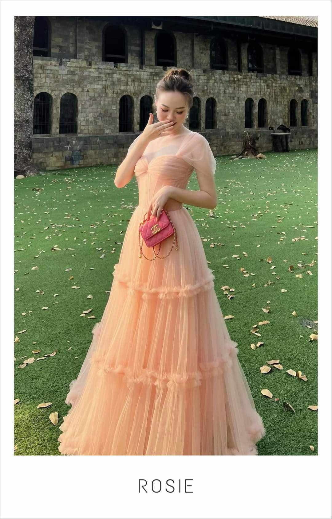  Váy voan lưới hồng Rosie 