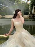  Đầm hai dây cổ vuông Elodie Sò Vintage 