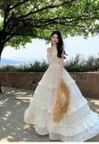  Váy đi biển cổ yếm hở lưng trắng 