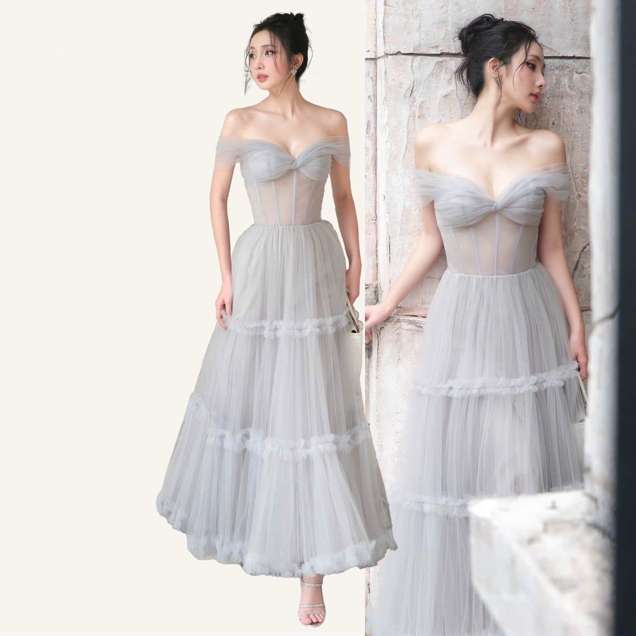  Váy voan lưới xám 