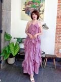  Váy hai dây hở lưng tím 