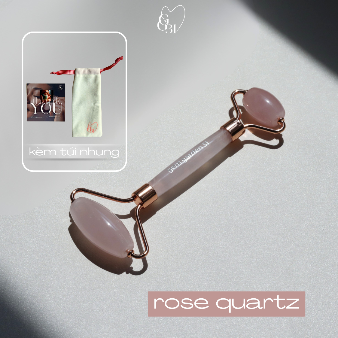  Thanh Lăn Massage Thạch Anh Hồng GG31 – Dụng Cụ Massage Mặt Tự Nhiên 