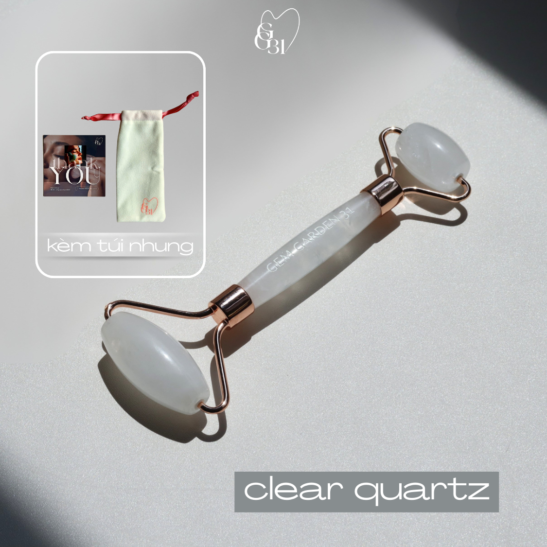  Thanh Lăn Massage Thạch Anh Trắng GG31 – Dụng Cụ Massage Mặt Tự Nhiên 