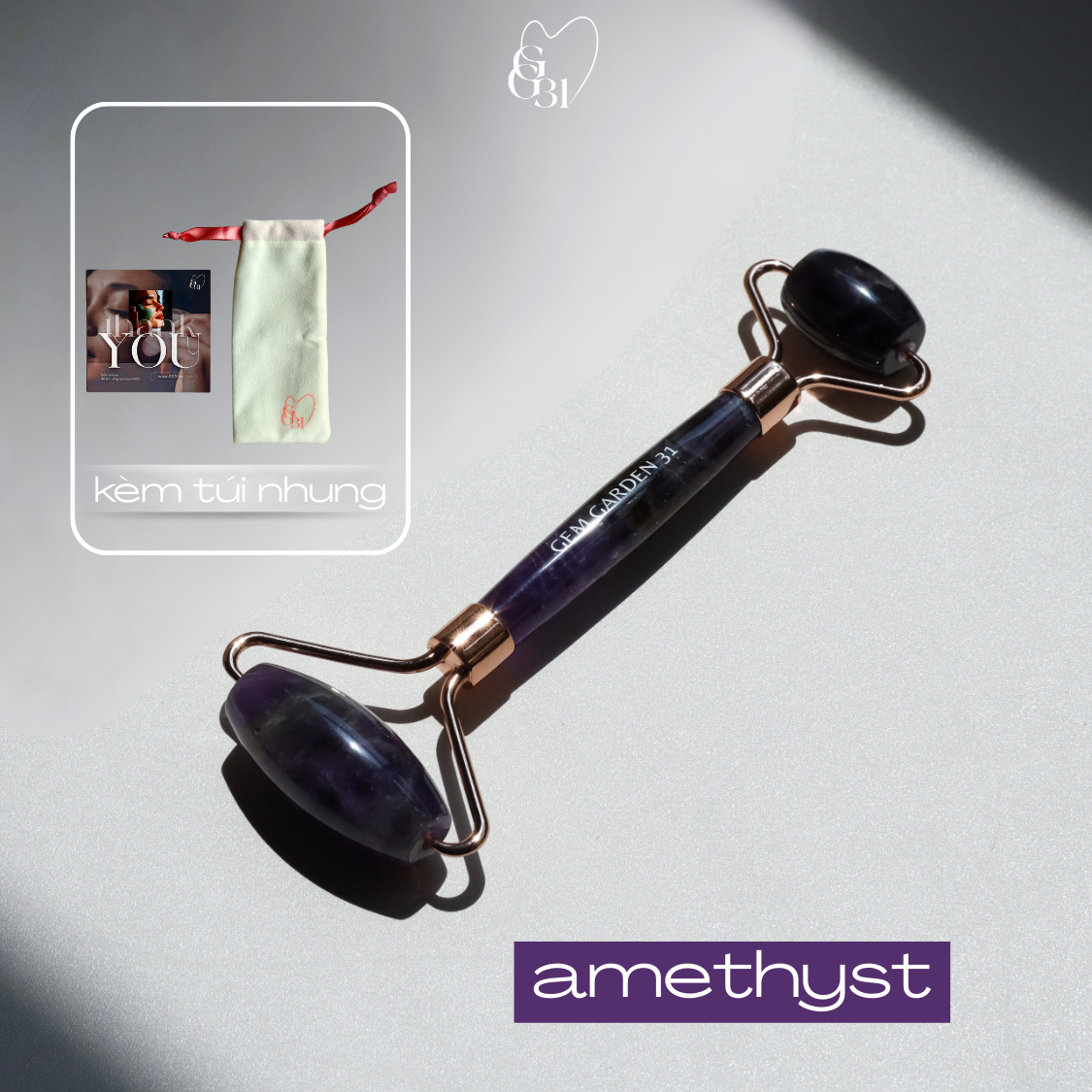  Thanh Lăn Massage Thạch Anh Tím GG31 – Dụng Cụ Massage Mặt Tự Nhiên 