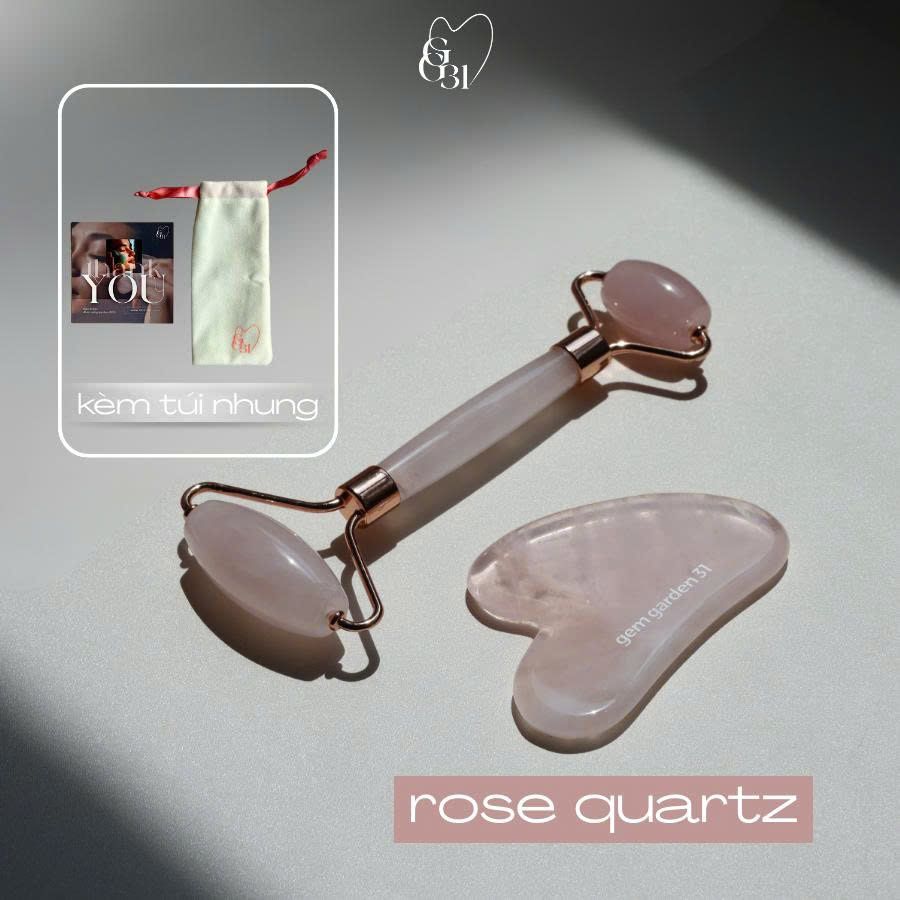  Bộ Guasha & Thanh Lăn Massage Thạch Anh Hồng – GG31 