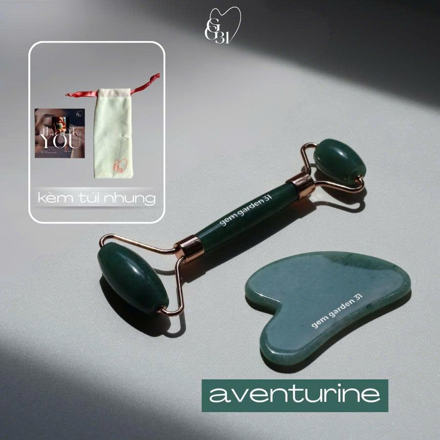  Bộ Guasha & Thanh Lăn Massage Thạch Anh Xanh Aventurine GG31 
