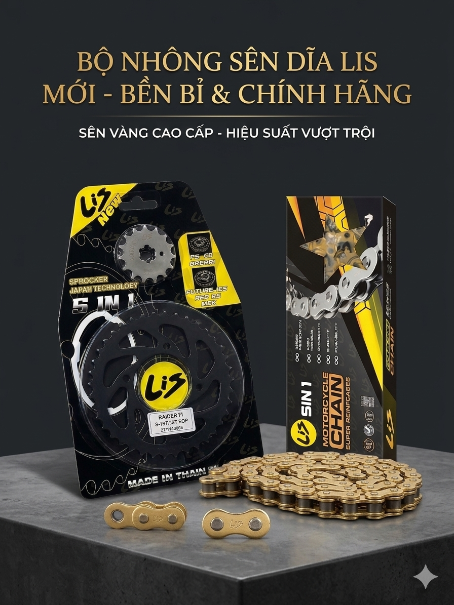 Nhông Sên Dĩa LIS Raider Fi Nhập Khẩu Thái Lan Chính Hãng – Đĩa Đen, Nhông Đen, Sên Vàng – Dành Cho Suzuki Raider Fi.