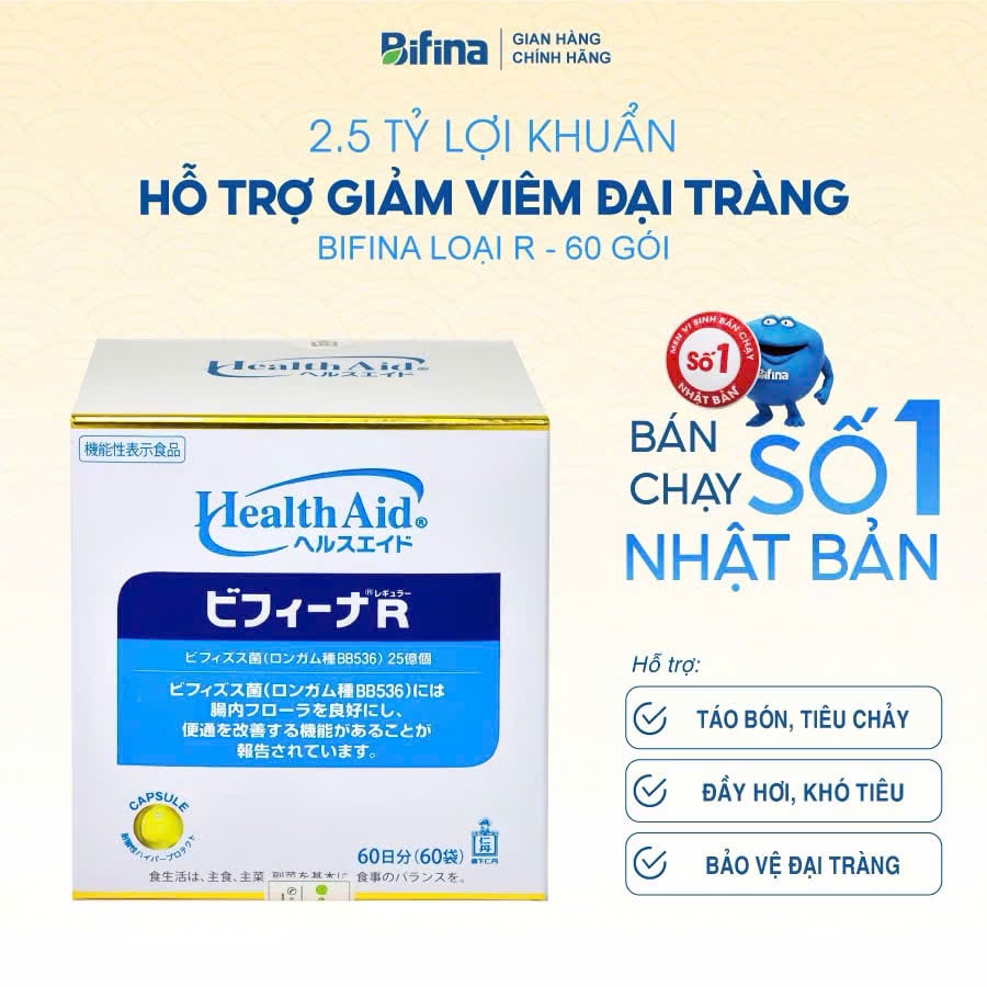 Men vi sinh BIFINA R60 dạng cốm 1,2gr/1gói, 60 gói/1 hộp