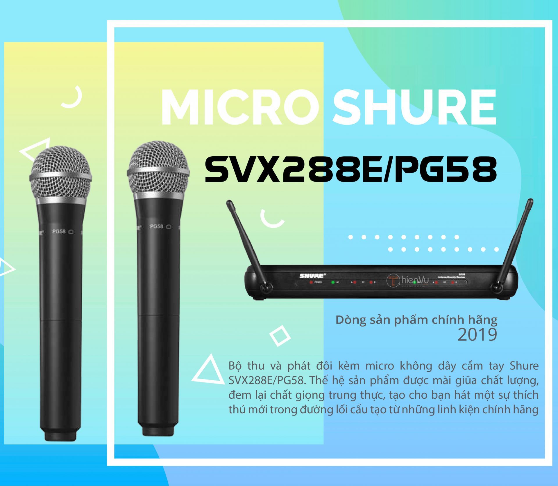 Micro karaoke không dây Shure SVX288E/PG58 chính hãng - Hình 3