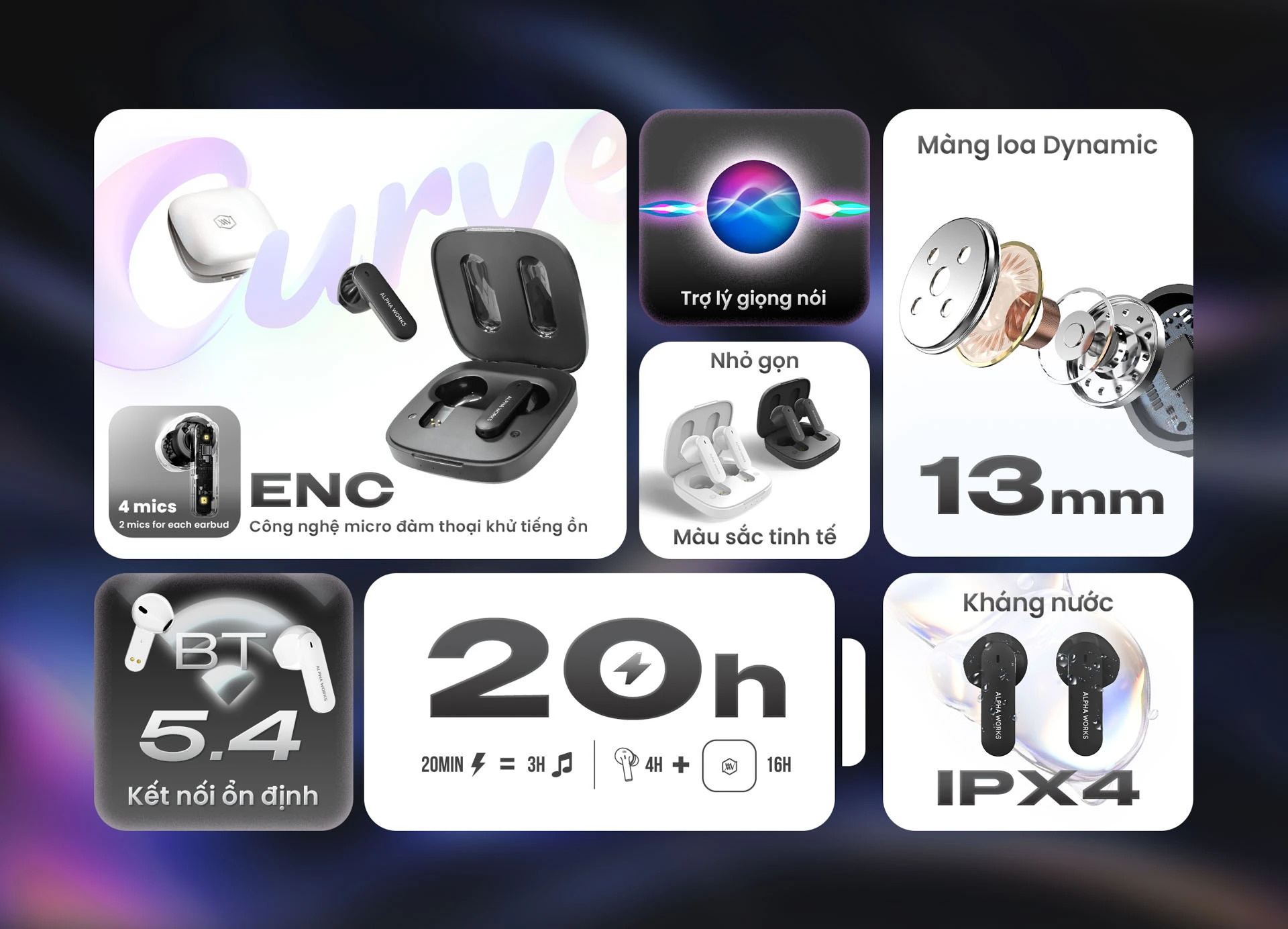 Tai Nghe True Wireless Alpha Works Curve 100 Chính Hãng - Hình 6