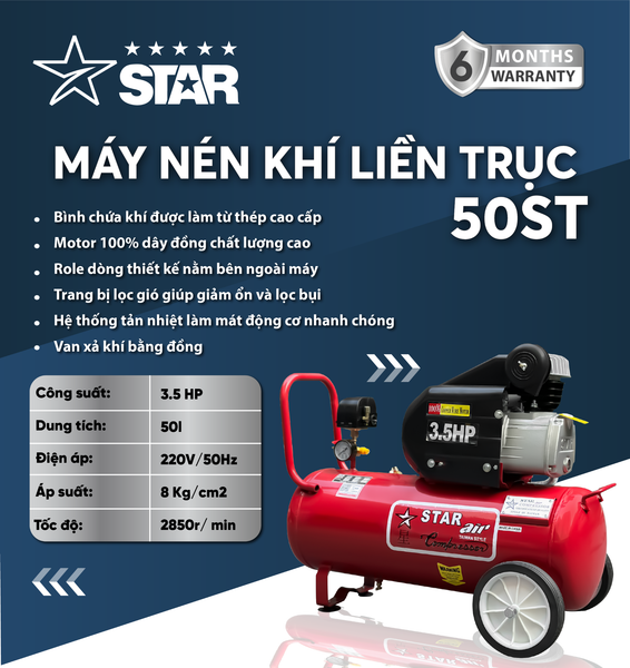 Máy nén khí đầu liền 2 tụ STAR 50ST