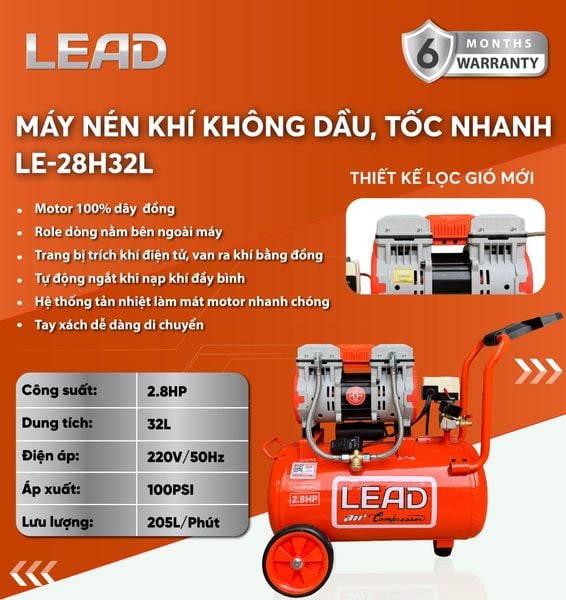 Máy nén khí không dầu LEAD LE-28H32L