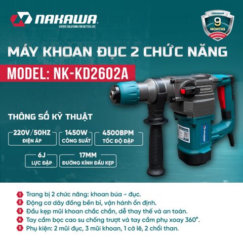 Máy khoan đục 2 chức năng NAKAWA NK-KD2602A