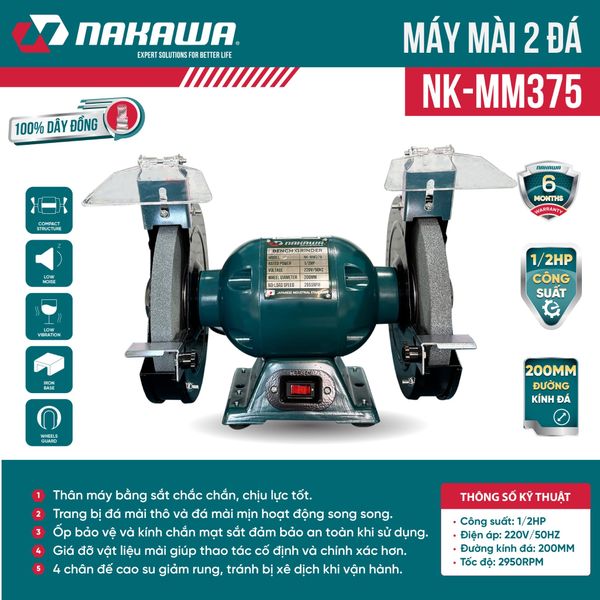 Máy mài 2 đá NAKAWA NK-MM375