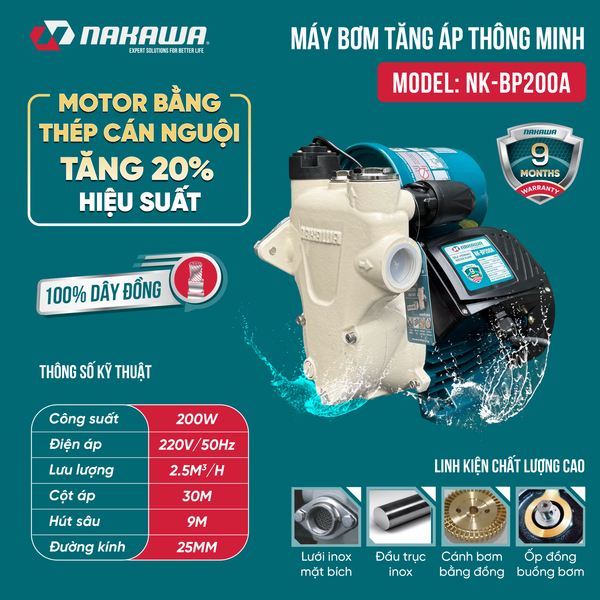 Máy bơm tăng áp thông minh NK-BP200A